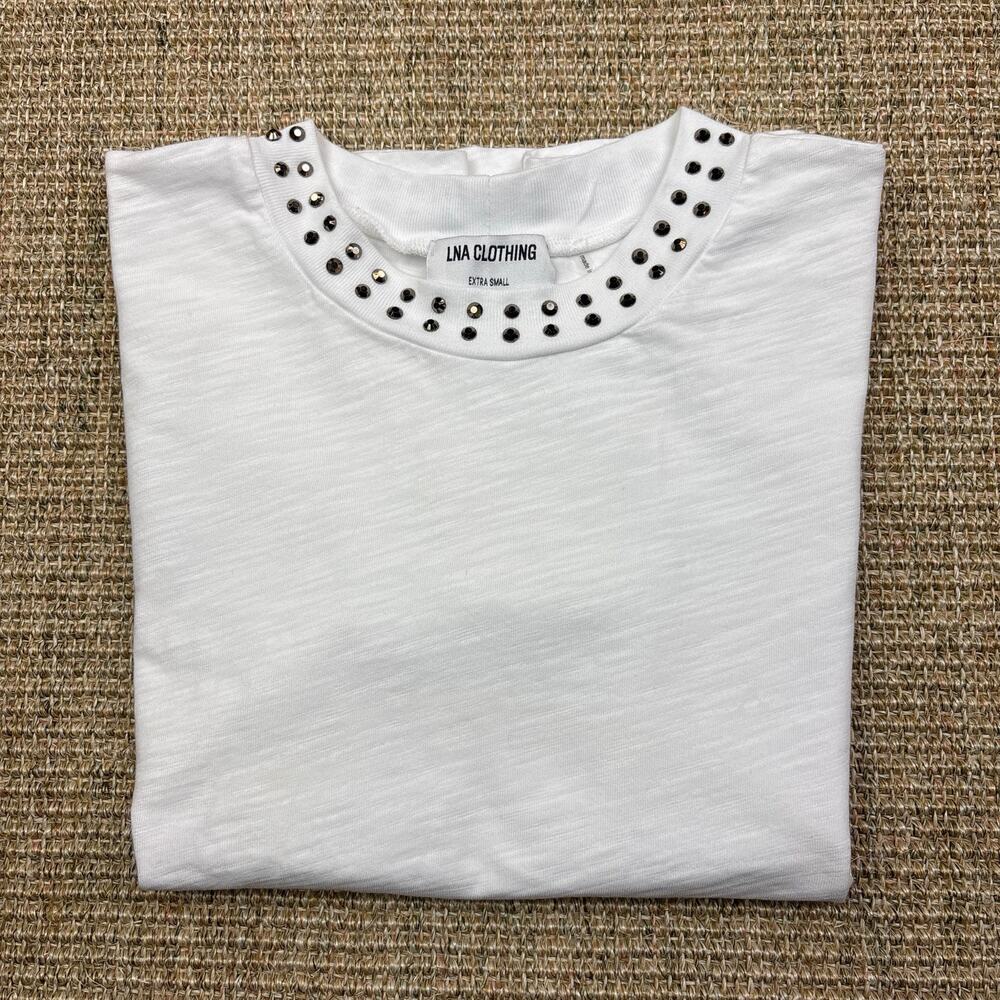 ✨ LNA Clothing Studded Neckline Tee | XS | White